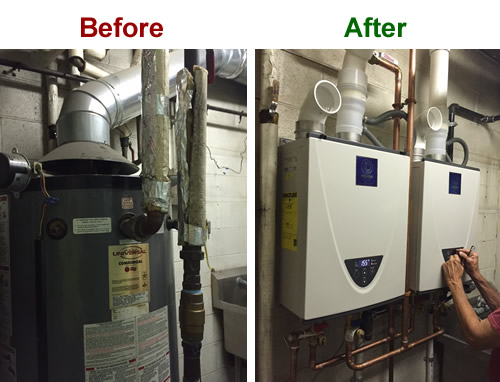 Water heater installations before and after